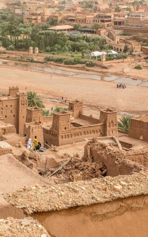 A high angle shot of the Kasbah Ait Ben Haddou‌ historical village in Morocco